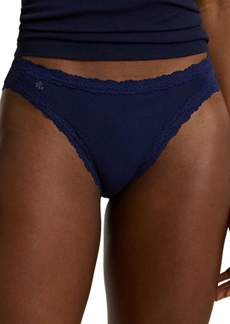 Lauren Ralph Lauren Women's Cotton & Lace Jersey Bikini Brief Underwear 4L0076 - Navy