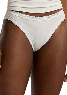 Lauren Ralph Lauren Women's Cotton & Lace Jersey Bikini Brief Underwear 4L0076 - Silky White