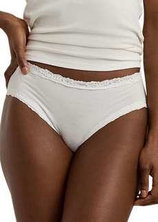 Lauren Ralph Lauren Women's Cotton & Lace Jersey Hipster Brief Underwear 4L0077 - Silky White