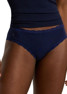 Lauren Ralph Lauren Women's Cotton & Lace Jersey Hipster Brief Underwear 4L0077 - Navy