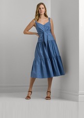 Lauren Ralph Lauren Women's Cotton-Blend Tie-Front Tiered Dress - Pale Azure