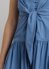 Lauren Ralph Lauren Women's Cotton-Blend Tie-Front Tiered Dress - Pale Azure