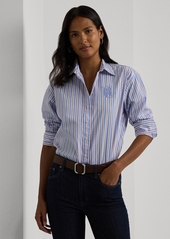 Lauren Ralph Lauren Women's Cotton Collared Striped Shirt - White Multi