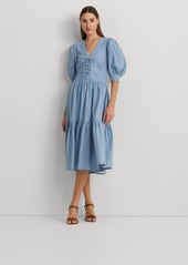 Lauren Ralph Lauren Women's Cotton Puff-Sleeve Chambray Dress - Chambray