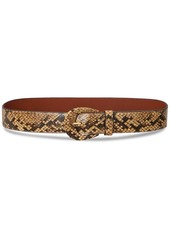 Lauren Ralph Lauren Women's Crescent-Buckle Faux-Snakeskin Wide Belt - Caramel