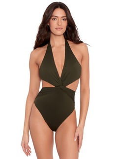 Lauren Ralph Lauren Women's Cutout Twist Halter Swimsuit - Olive