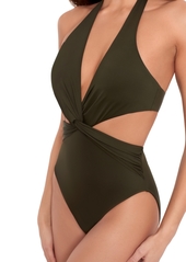 Lauren Ralph Lauren Women's Cutout Twist Halter Swimsuit - Olive