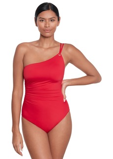 Lauren Ralph Lauren Women's Double-Strap One-Shoulder Swimsuit - Red