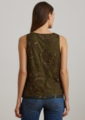 Lauren Ralph Lauren Women's Embellished Mesh Tank Top - Dark Green Mutli