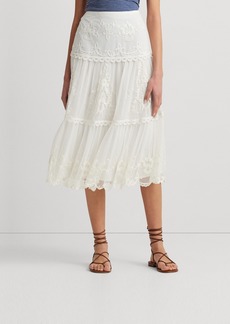 Lauren Ralph Lauren Women's Embroidered Mesh Midi Skirt - White