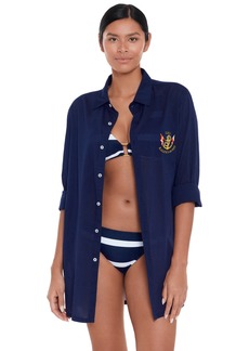 Lauren Ralph Lauren Women's Embroidered Oversized Camp Shirt - Dark Navy