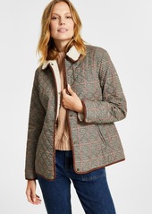 Lauren Ralph Lauren Women's Faux-Sherpa Collar Quilted Coat, Created for Macy's - Box Houndstooth