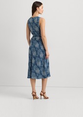 Lauren Ralph Lauren Women's Floral Belted Crepe Sleeveless Dress - Blue