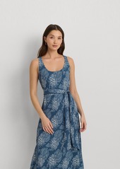 Lauren Ralph Lauren Women's Floral Belted Crepe Sleeveless Dress - Blue