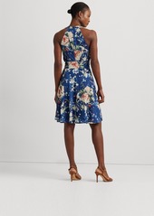 Lauren Ralph Lauren Women's Floral Belted Crepe Sleeveless Dress - Blue Multi