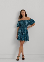 Lauren Ralph Lauren Women's Floral Cotton Voile Bubble-Sleeve Dress - Indigo Blue