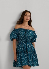 Lauren Ralph Lauren Women's Floral Cotton Voile Bubble-Sleeve Dress - Indigo Blue