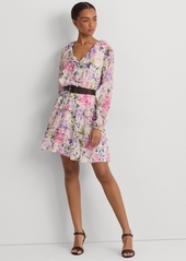 Lauren Ralph Lauren Women's Floral Crinkle Georgette Surplice Dress - Cream Multi