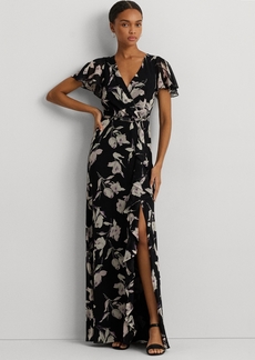 Lauren Ralph Lauren Women's Floral Flutter-Sleeve Gown - Black Multi