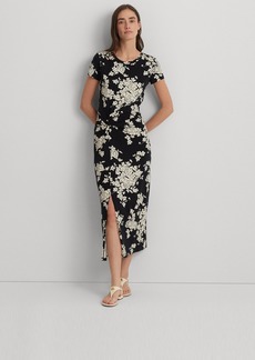 Lauren Ralph Lauren Women's Floral Jersey Twist-Front Midi Dress - Black/cream