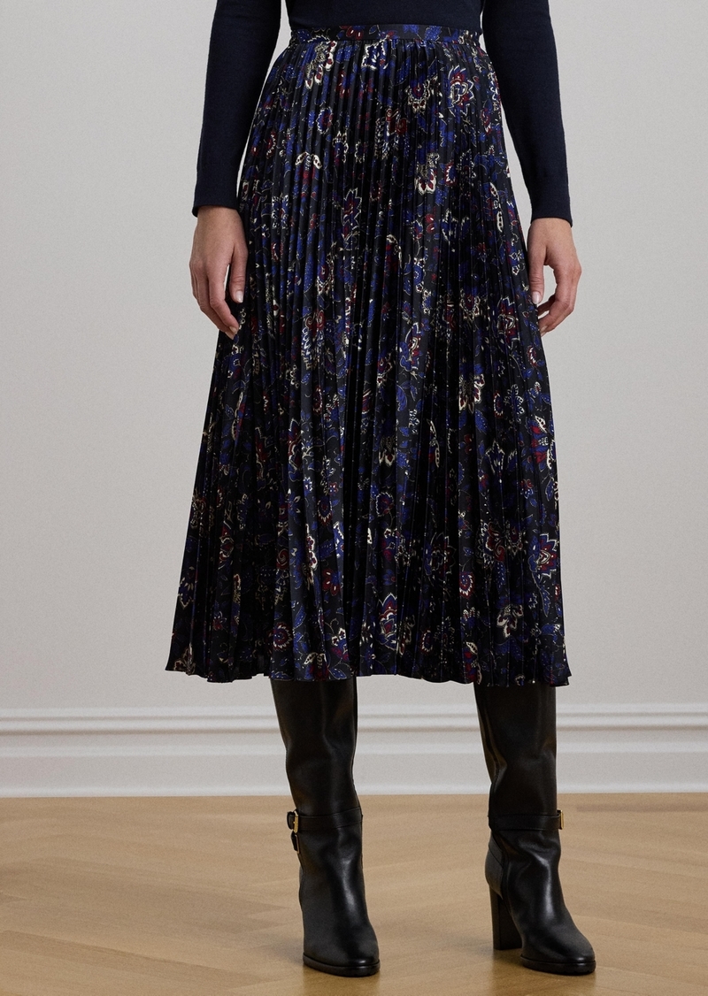 Lauren Ralph Lauren Women's Floral Pleated Satin Charmeuse Skirt - Navy Multi