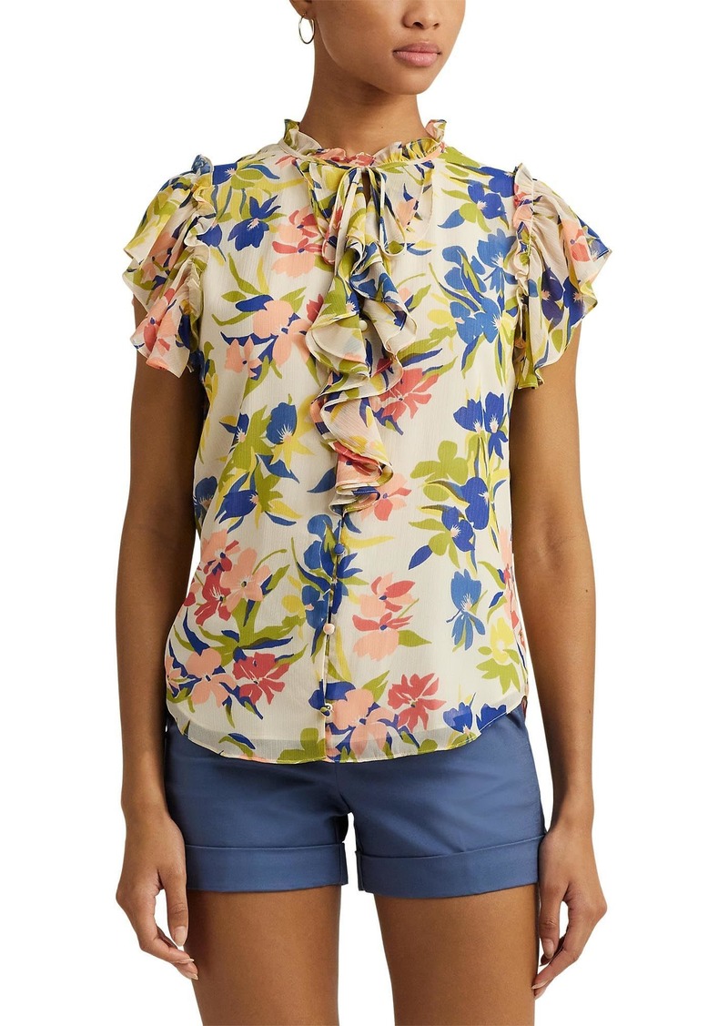 Lauren Ralph Lauren Women's Floral Ruffle-Trim Georgette Blouse