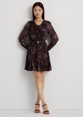 Lauren Ralph Lauren Women's Floral Ruffle-Trim Georgette Dress - Brown/purple/multi