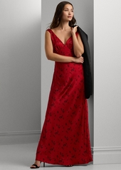 Lauren Ralph Lauren Women's Floral Satin Charmeuse Cowlback Gown - Black/Red