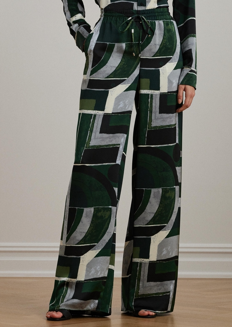 Lauren Ralph Lauren Women's Geo-Print Satin Charmeuse Wide-Leg Pants - Green Mult