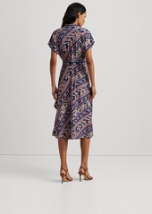 Lauren Ralph Lauren Women's Geo-Stripe Belted Crepe Dress - Navy Multi