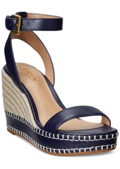 Lauren Ralph Lauren Women's Hilarie Ankle-Strap Espadrille Platform Wedge Sandals - Deep Saddle Tan, Natural