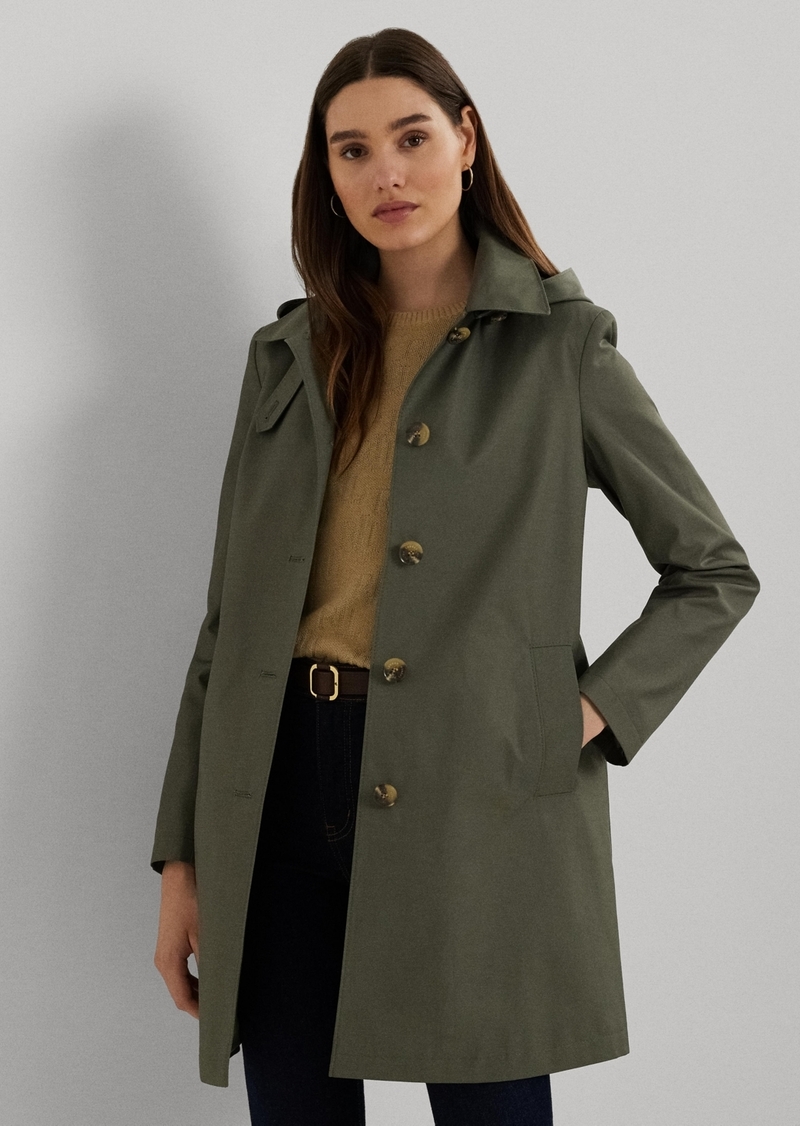 Lauren Ralph Lauren Womens Hooded A-Line Raincoat - Olive Fern