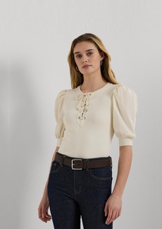 Lauren Ralph Lauren Women's Lace-Up Puff-Sleeve Top - Winter Cream