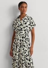 Lauren Ralph Lauren Women's Leaf-Print Belted Crepe Dress - Cream/black