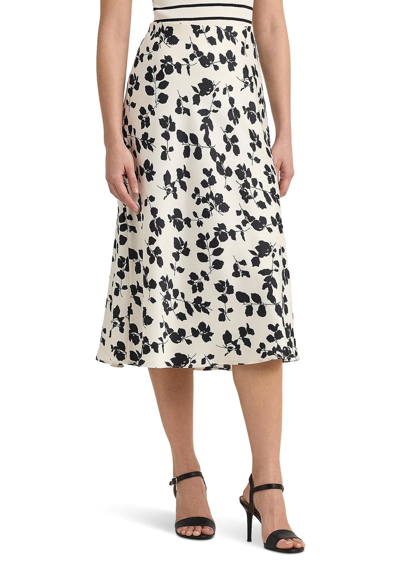 Lauren Ralph Lauren Womens Leaf-Print Satin Charmeuse Midi Skirt