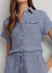 Lauren Ralph Lauren Women's Linen Striped Romper - Blue / White