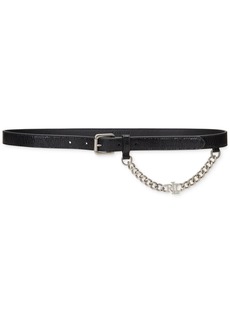 Lauren Ralph Lauren Women's Logo-Chain Lizard-Embossed Skinny Belt - Black