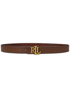 Lauren Ralph Lauren Women's Logo Reversible Croc-Embossed Leather Belt - Mahogany