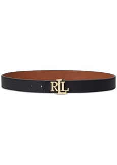 Lauren Ralph Lauren Women's Logo Reversible Pebbled Leather Belt - Black/lauren Tan