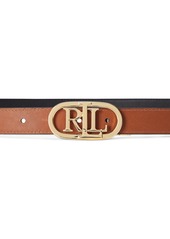 Lauren Ralph Lauren Women's Logo Reversible Skinny Leather Belt - Black/Tan