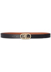 Lauren Ralph Lauren Women's Logo Reversible Skinny Leather Belt - Black/Tan