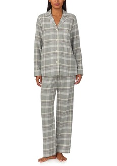 Lauren Ralph Lauren Womens Long Sleeve Brushed Twill Notch Collar Pajama Set  L