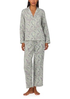 Lauren Ralph Lauren Womens Long Sleeve Woven Notch Collar Pajama Set  S