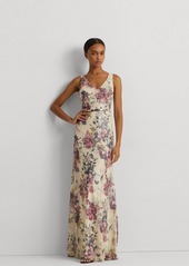 Lauren Ralph Lauren Women's Metallic Floral Chiffon Gown - Cream Multi