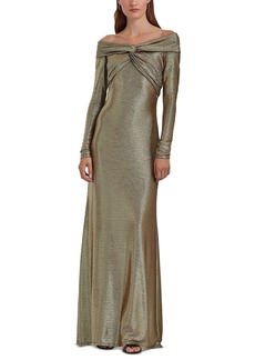 Lauren Ralph Lauren Women's Off-The-Shoulder Metallic Gown - Brown Birch/Gold Foil