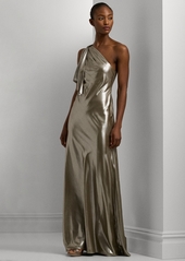 Lauren Ralph Lauren Women's One-Shoulder Metallic Chiffon Gown - Pewter/Silver