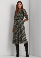 Lauren Ralph Lauren Women's Plaid Crinkle Georgette Tie-Neck Dress - Grey Multi