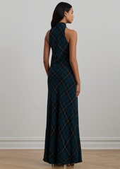 Lauren Ralph Lauren Women's Plaid Crinkle Georgette Tie-Neck Gown - Blue Multi