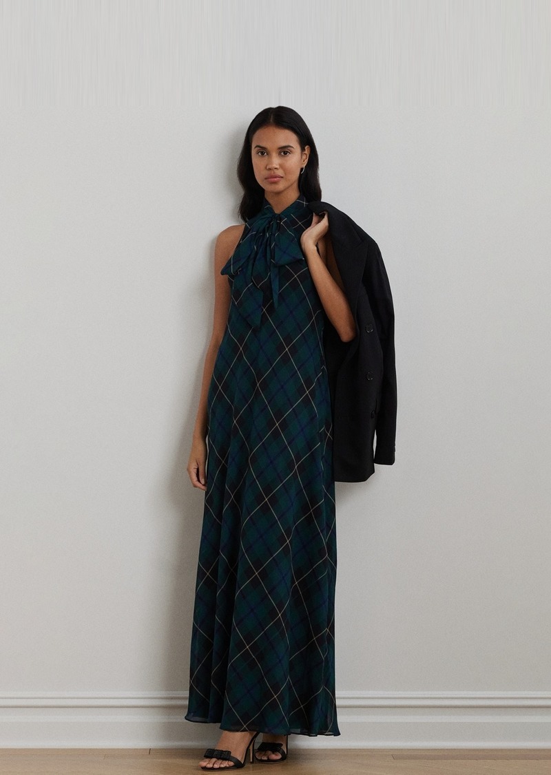 Lauren Ralph Lauren Women's Plaid Crinkle Georgette Tie-Neck Gown - Blue Multi