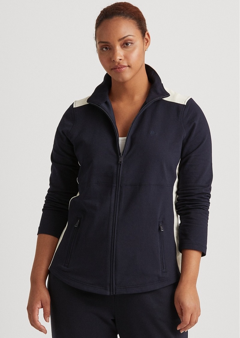 Lauren Ralph Lauren Women's Plus-Size Cotton-Blend Zip-Up Track Jacket - Lauren Navy